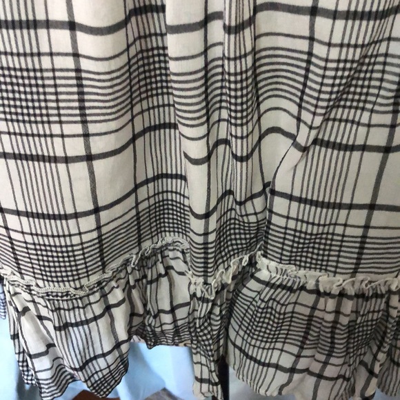 Loft Casual Ruffles and Lace Black and White Plaid Long Sleeve Off Shoulder Top - Picture 3 of 6